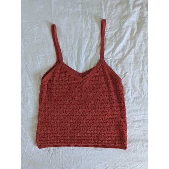 Mango Sweaters - MNG Open Knit‎ Deep Orange Sweater Tank Top Sz XL V Neck Boho Festival Hippie